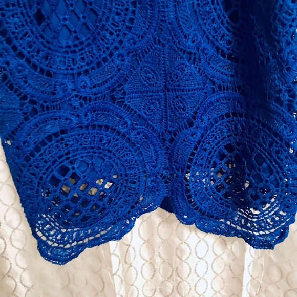 Intrigue Couture Royal Blue Crochet Dress with Keyhole open Front Lined - Picture 3 of 8